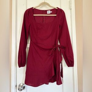 Princess Polly Women's Size 6 The Villa Burgundy Mini Dress with Long Sleeves